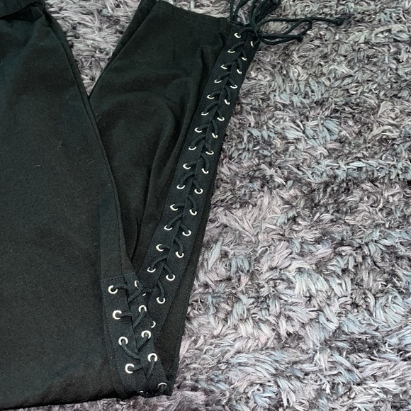 New York & Co Black Leggings w/ peek a boo tie along legs. Large new w/ tags. - Picture 2 of 5